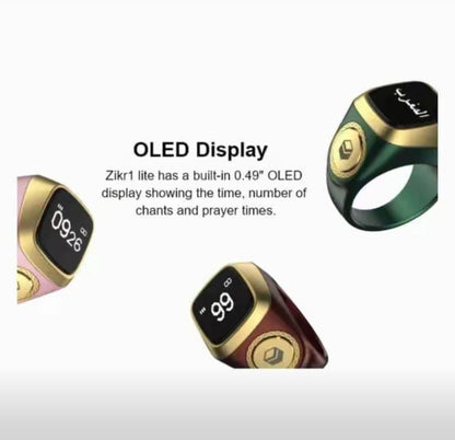 Smart Digital Tasbih Ring – OLED Display | Finger Zikr Counter (Black)